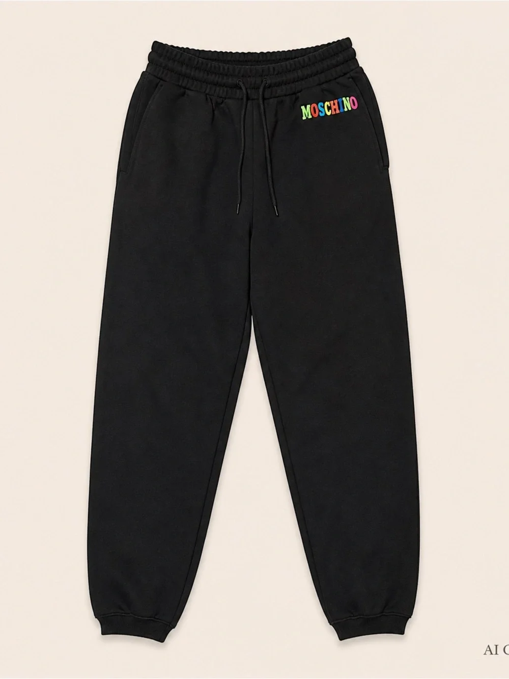 Moschino Black Organic Cotton Joggers with Rainbow Logo